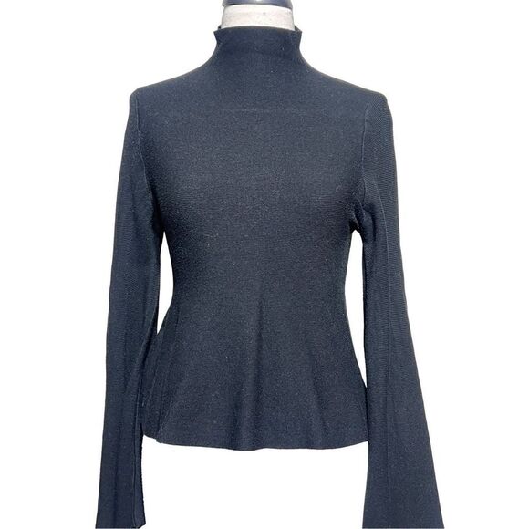 Moc Turtleneck Fluted Black Sweater Long Sleeve Size Small - Picture 1 of 3